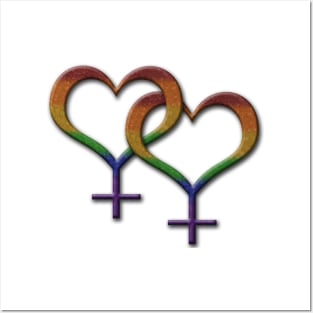 Lesbian Pride Rainbow Colored Heart Shaped Overlapping Female Gender Symbols Posters and Art